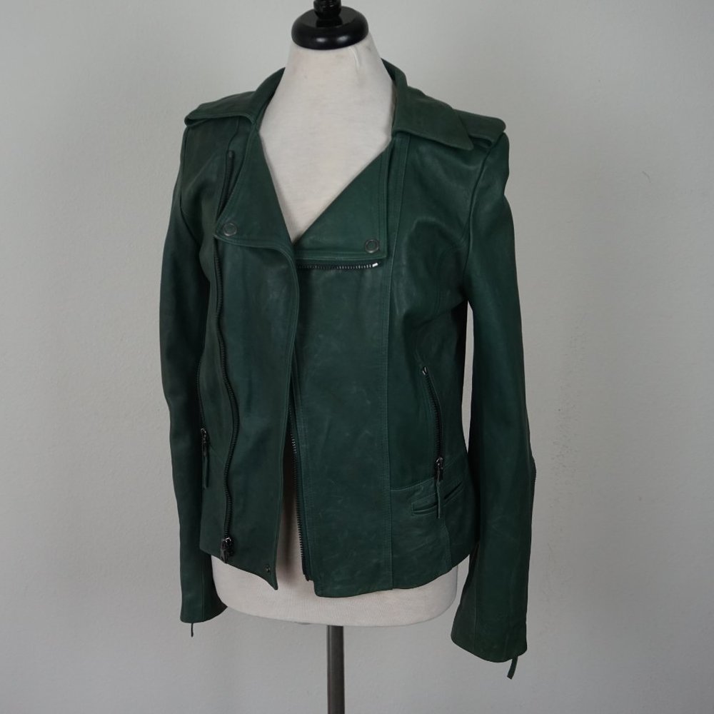 Langdale Ever Asymmetrical Green Leather Jacket